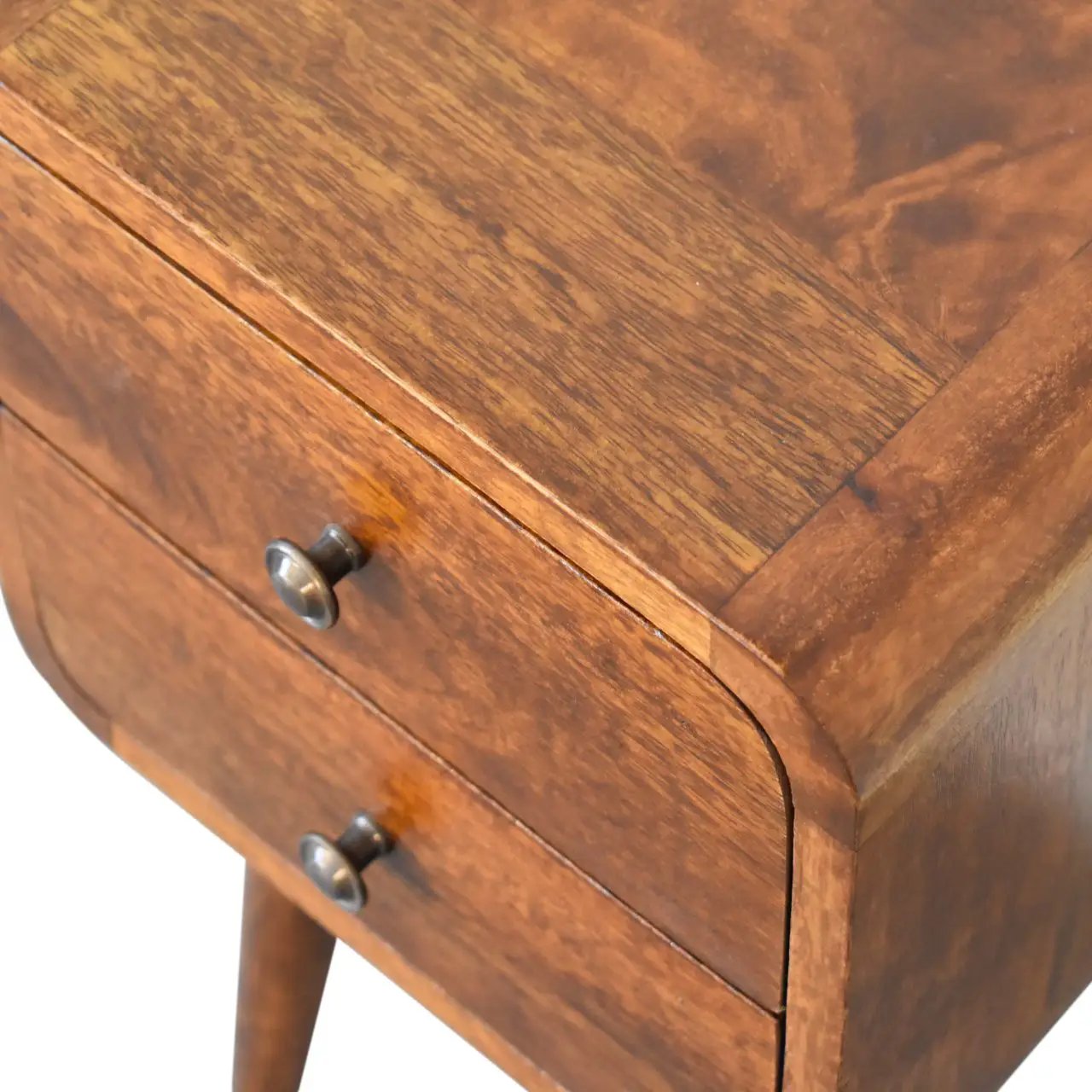 Soli Wood Mini Chestnut Curved Nightstand, 2-Drawers by HouseOfZazla