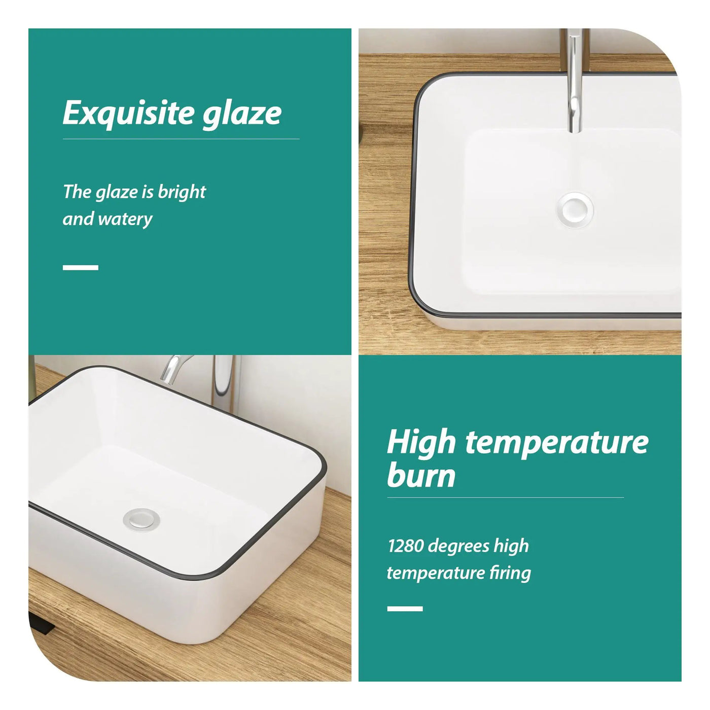 Modern European Style Ceramic Rectangular Vessel Bathroom Sink by HouseOfZazla