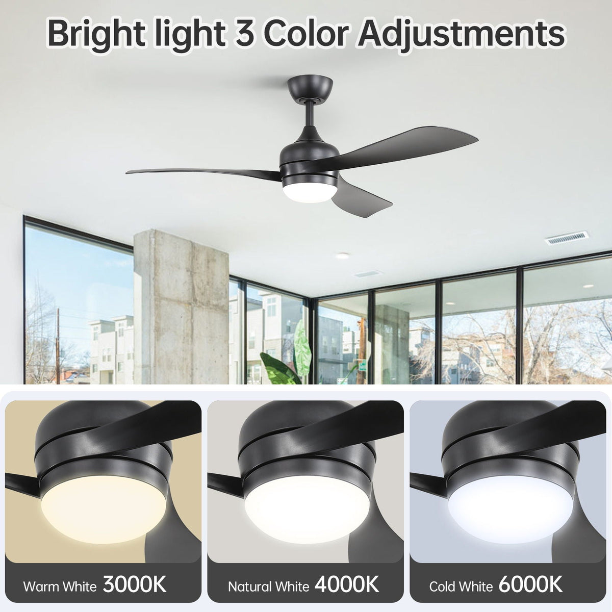 Ceiling Fan With 3 Blades, Remote Control, Reversible DC Motor, Noiseless Operation, 3 Downrods, photo 20 of 21