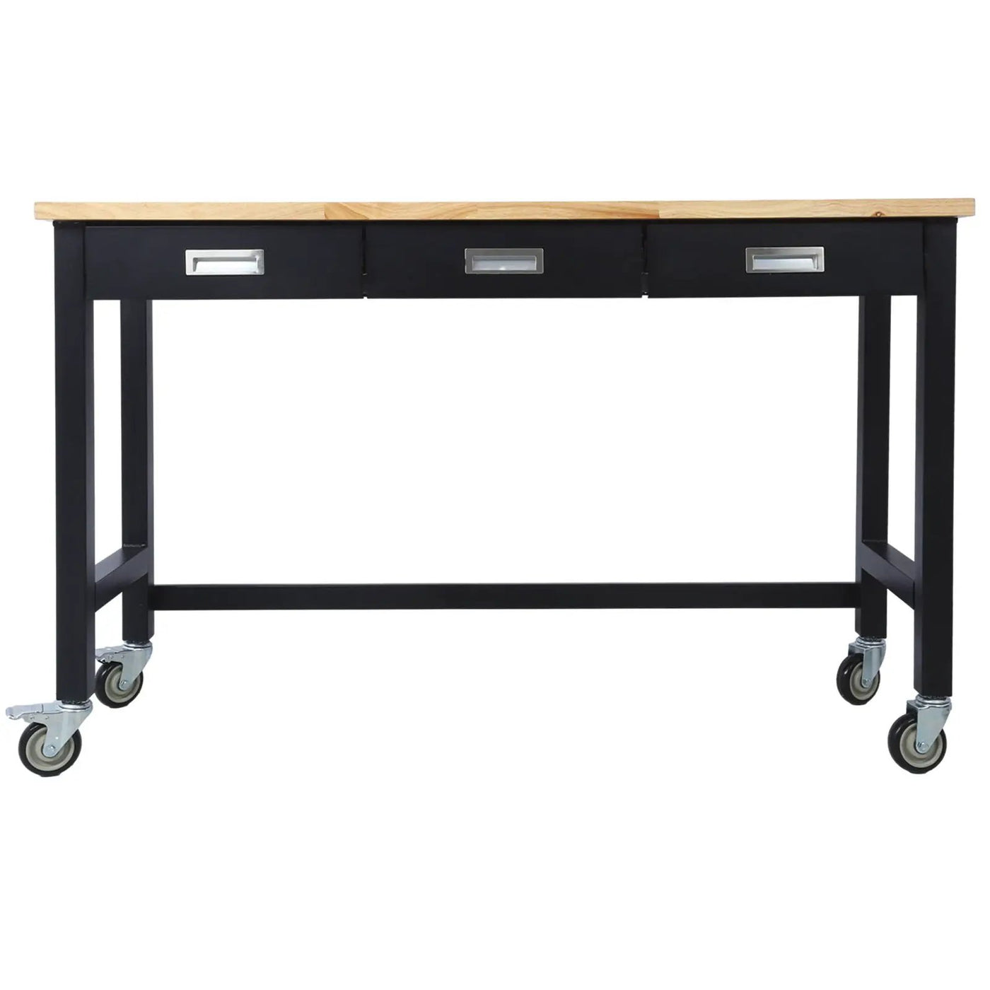 Work Bench, Workbench With Drawer Storage, Heavy Duty Bamboo Wood Work Table With Wheels For Garage Home Office by HouseOfZazla