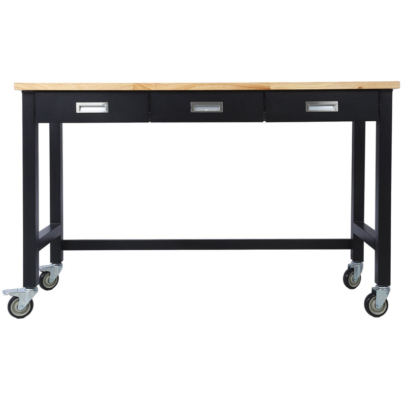 Work Bench, Workbench With Drawer Storage, Heavy Duty Bamboo Wood Work Table With Wheels For Garage Home Office by HouseOfZazla