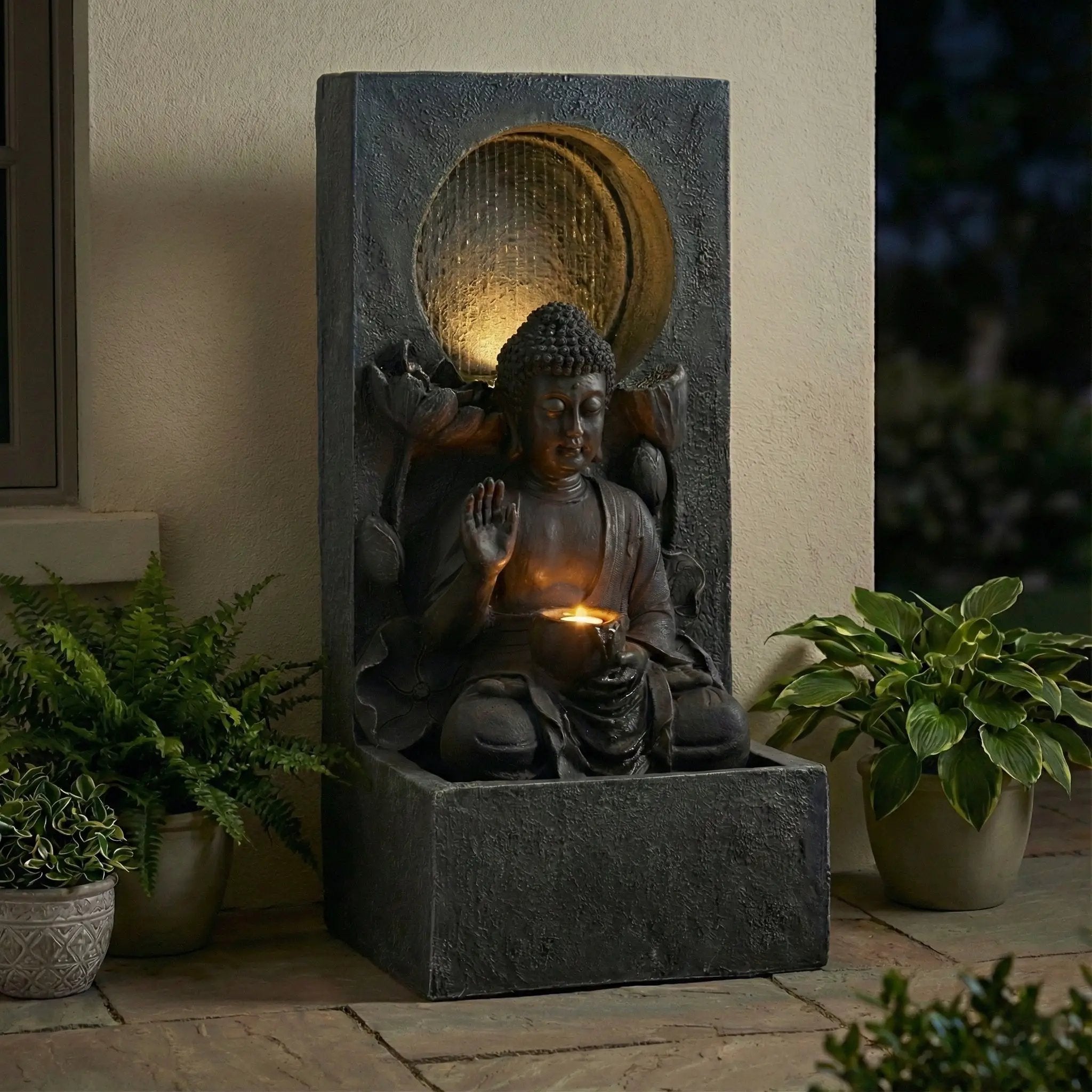 28" H Outdoor Buddha Waterfall Fountain by HouseOfZazla
