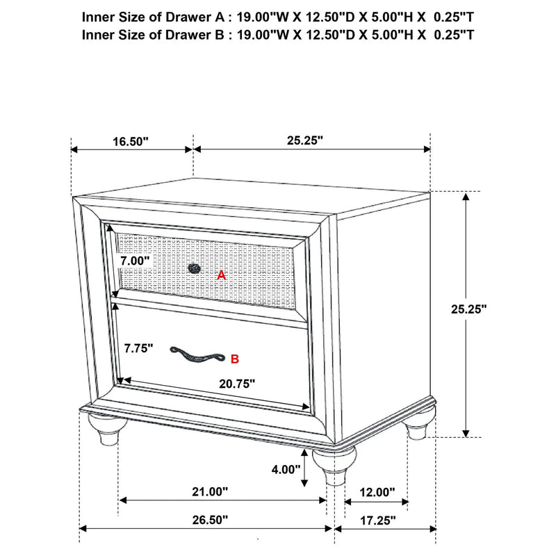 Barzini - 2 Drawer Nightstand Storage - White