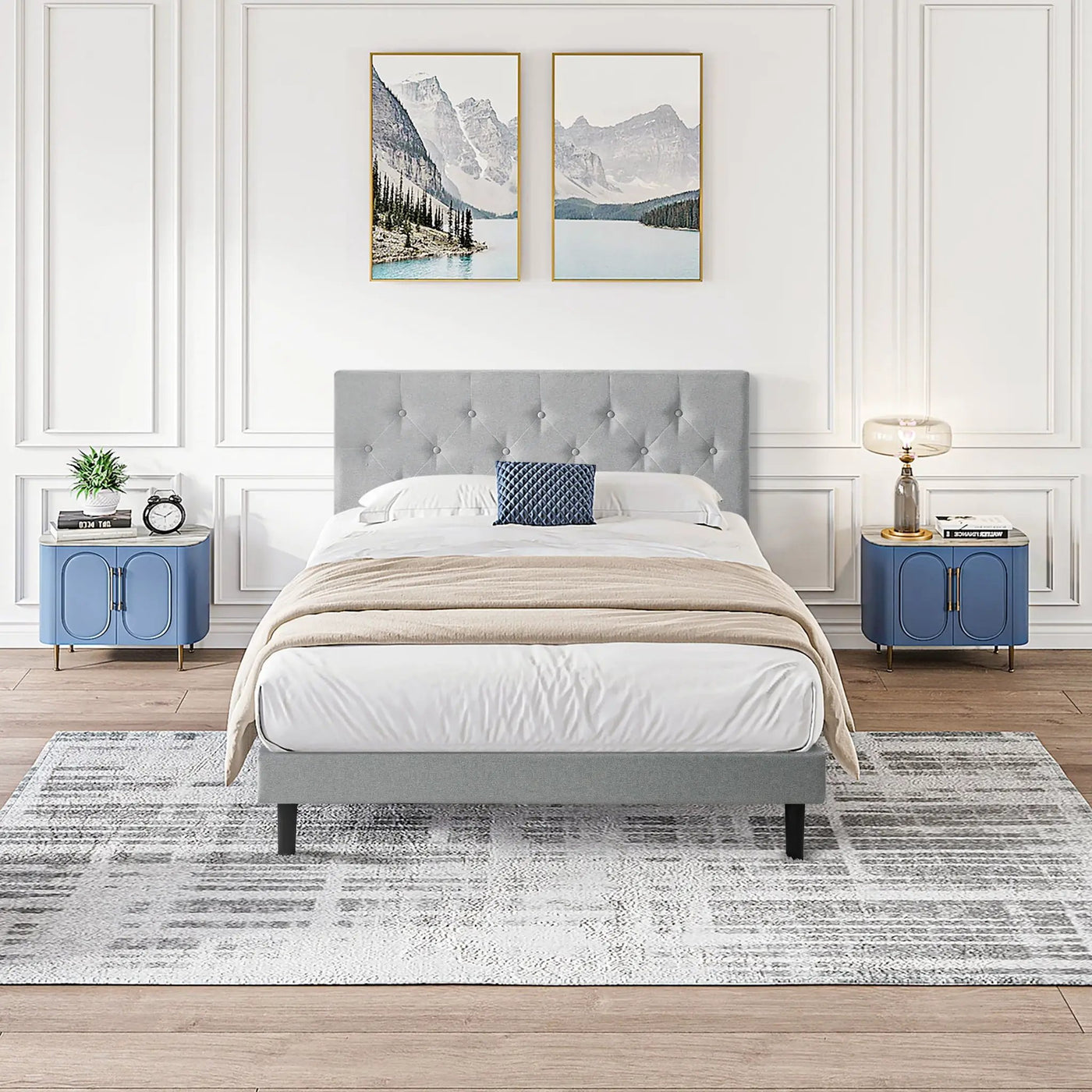 Modern Upholstered Platform Bed Frame With Button Tufted Fabric Headboard by Unique Piece Furniture