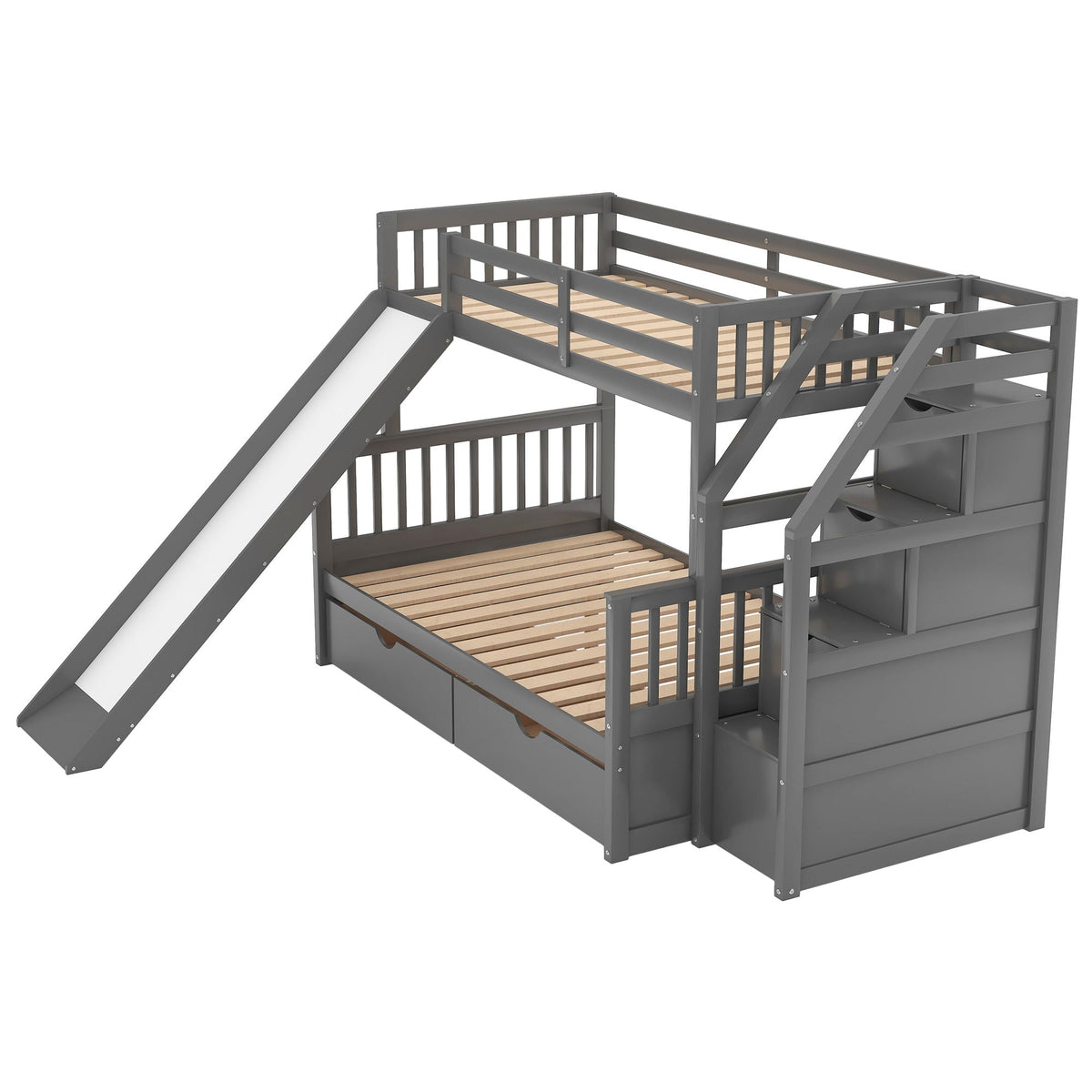 Bunk Bed With Storage Staircase, Slide, Desk, Drawers, And Shelves, photo 13 of 14