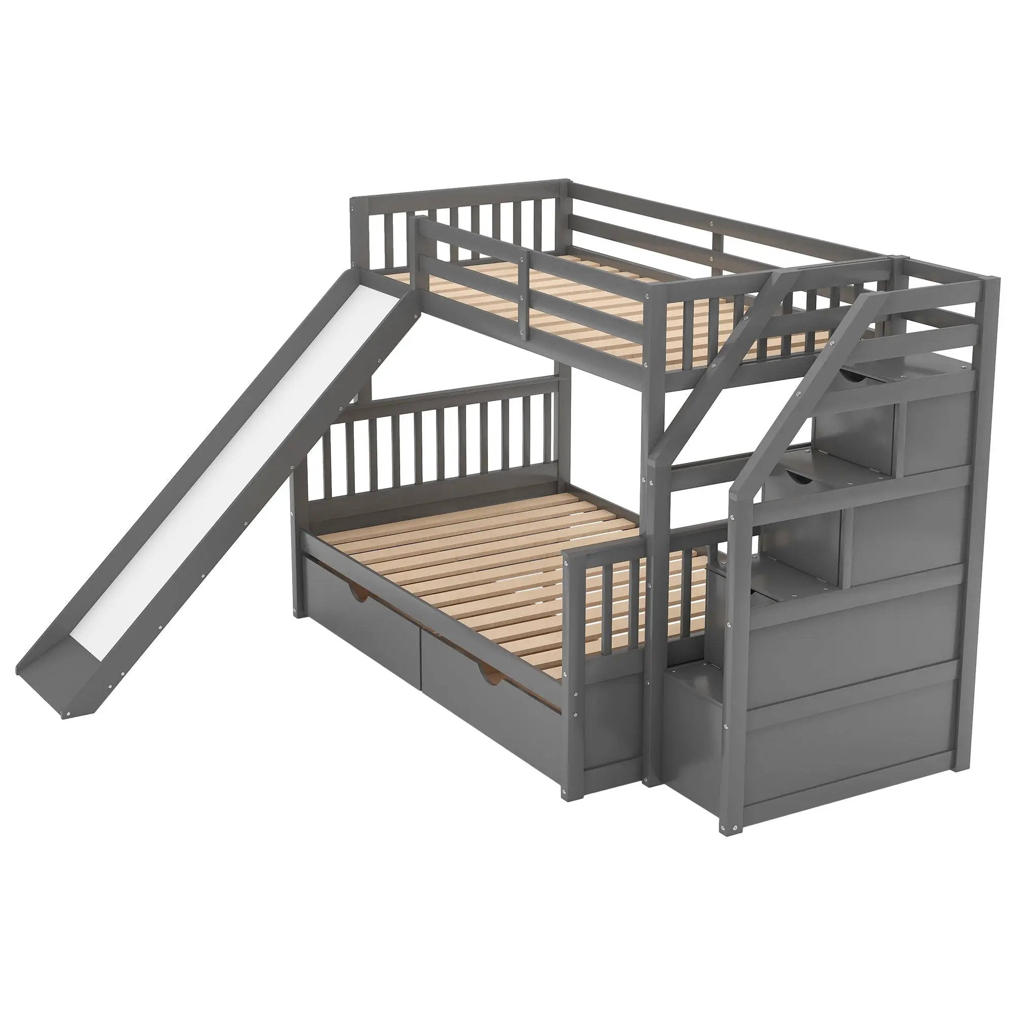 Bunk Bed With Storage Staircase, Slide, Desk, Drawers, And Shelves by Unique Piece Furniture