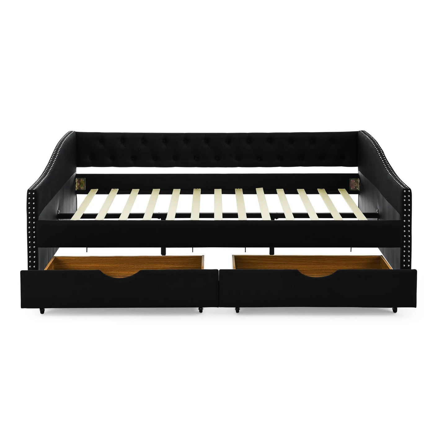 Upholstered Tufted Daybed With 2 Drawers, Waved Arms by HouseOfZazla
