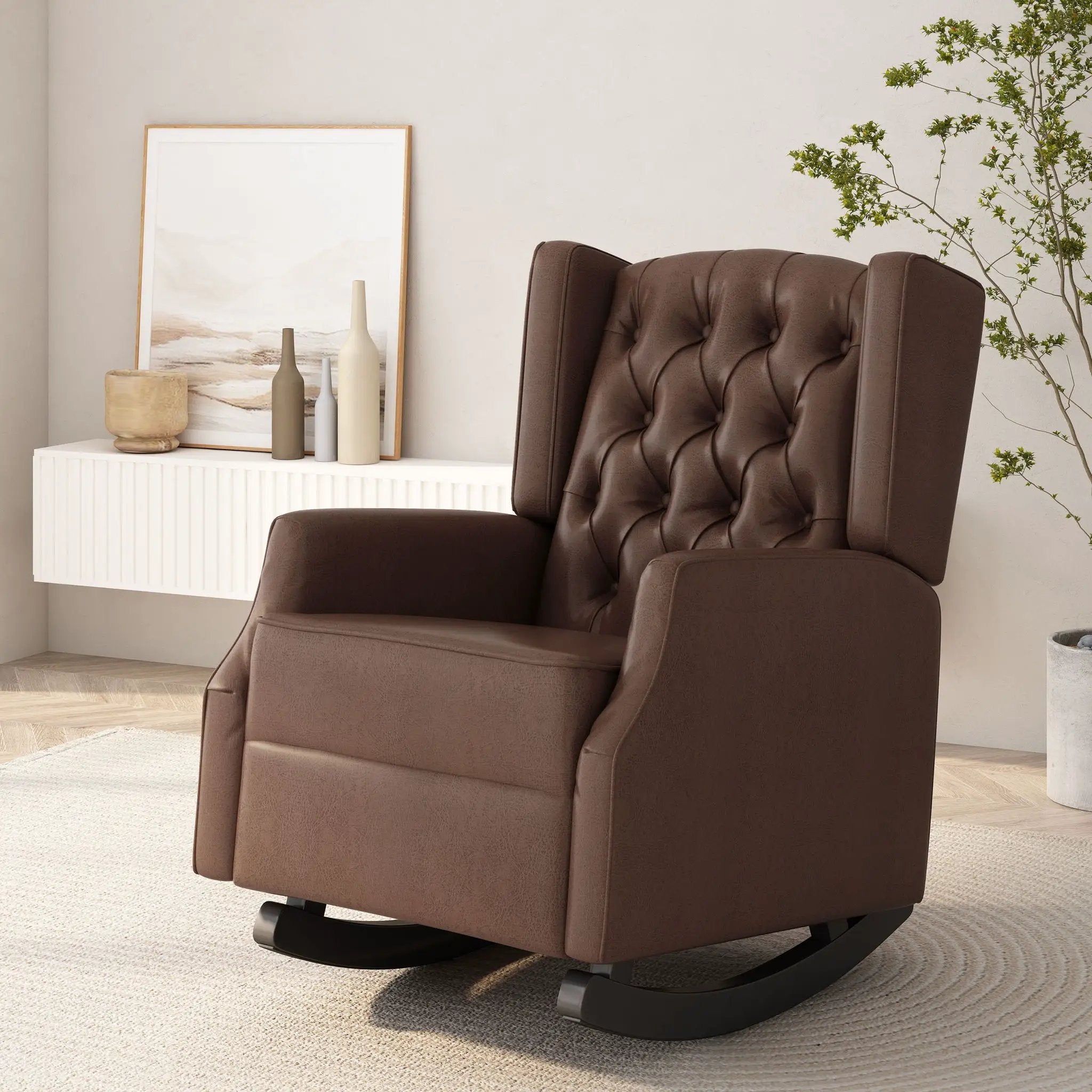 Amedou Contemporary Tufted Wingback Rocking Chair - Dark Brown by HouseOfZazla