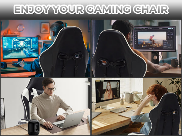 Ergonomic Gaming Chair with Footrest and Massage Lumbar Pillow – Black White / Black+Orange, photo 5 of 10