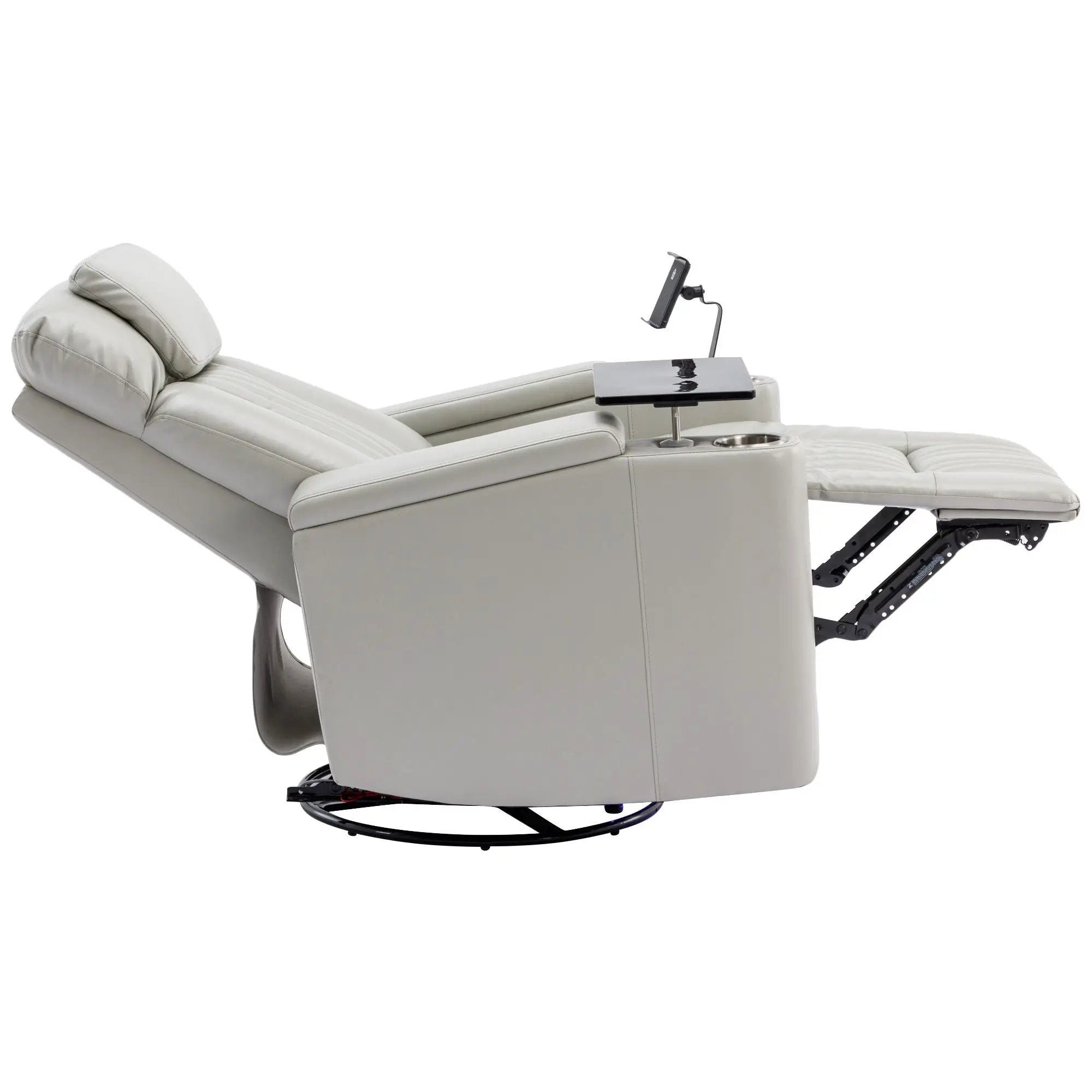 270° Power Swivel Recliner Home Theater Chair With Hidden Arm Storage, LED Light, Cup Holder, And Tray Table by HouseOfZazla