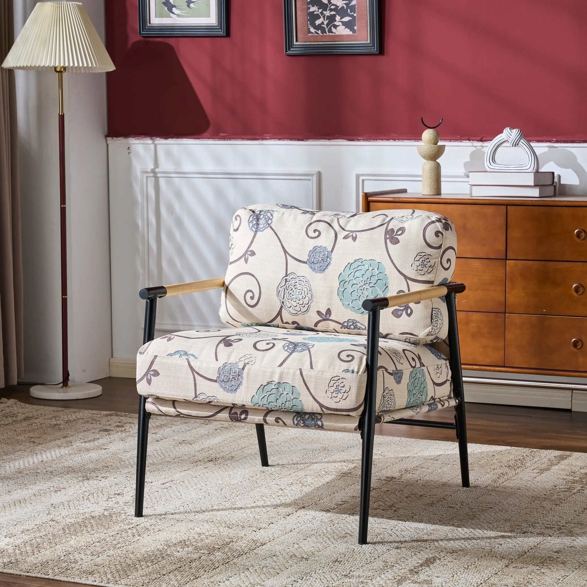 27.56" Modern Accent Chair with Plush Cushions and Wooden Armrests by HouseOfZazla
