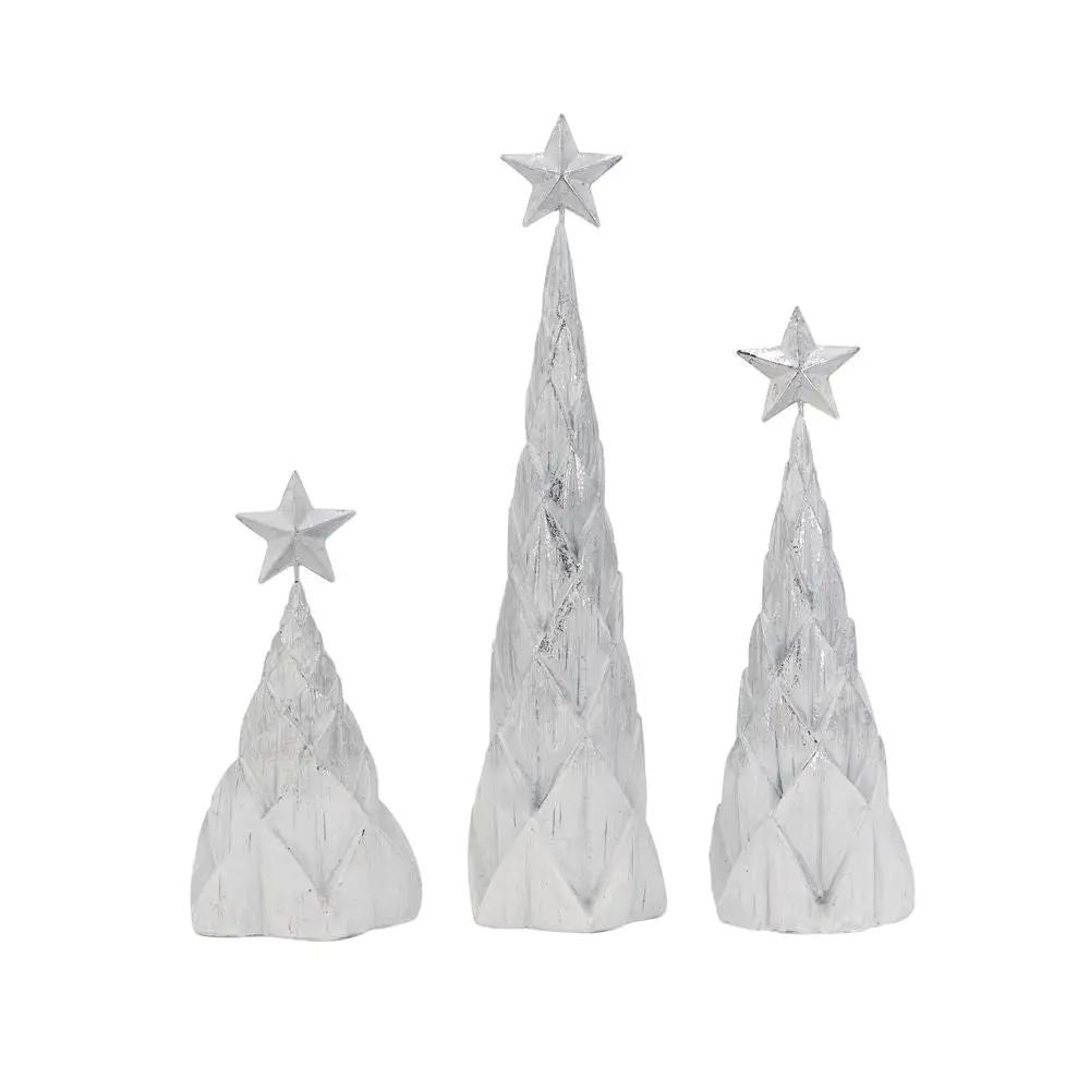 Resin / Foil Christmas Tree With Star Top (Set of 3) - White / Silver by HouseOfZazla