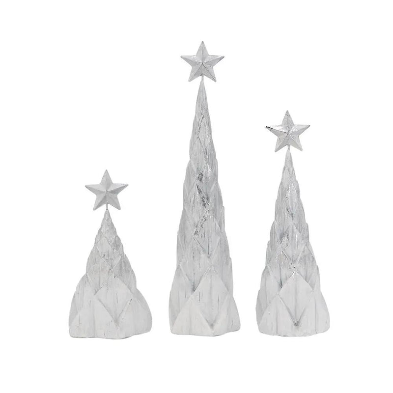 Resin / Foil Christmas Tree With Star Top (Set of 3) - White / Silver by HouseOfZazla