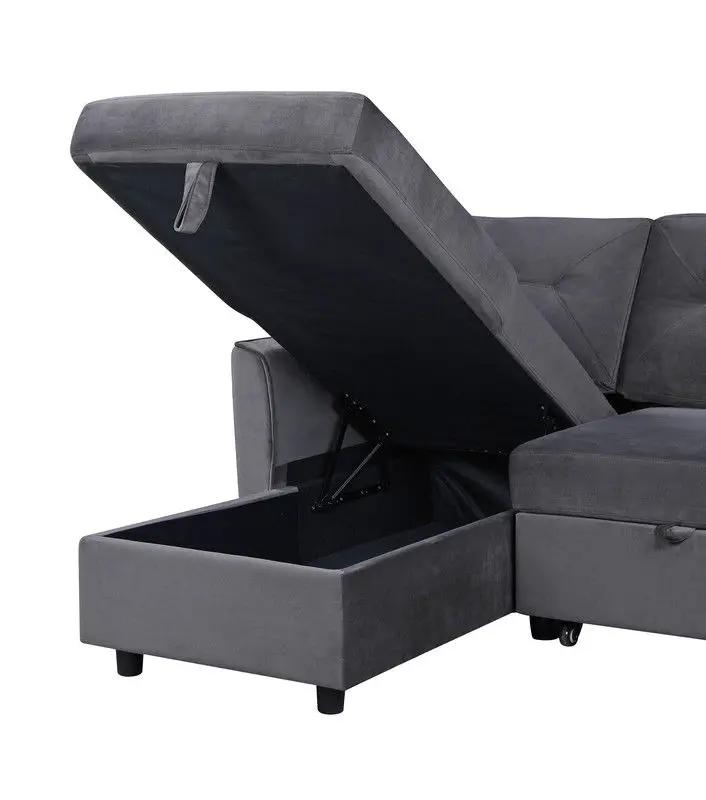 Hudson - Reversible Sleeper Sectional Sofa With Storage Chaise - Dark Gray by HouseOfZazla