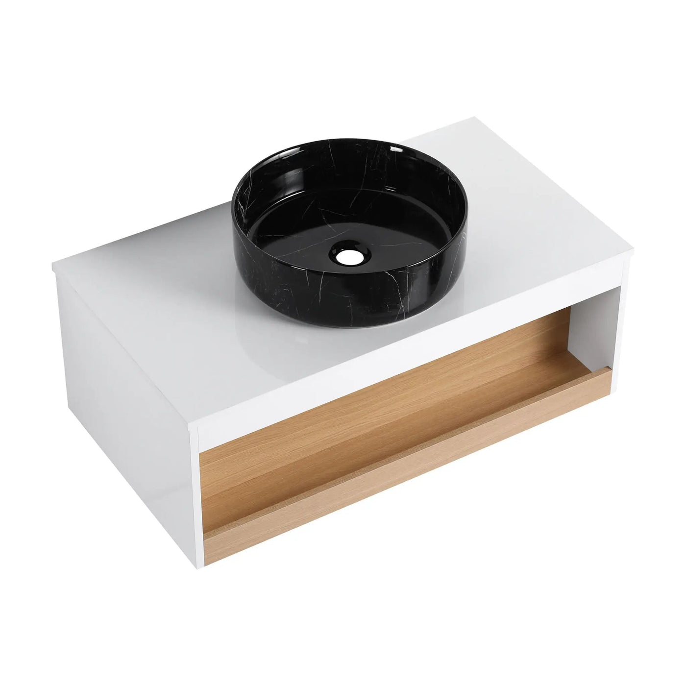 Floating Bathroom Vanity With Vessel Sink With Open Shelf Storage by HouseOfZazla