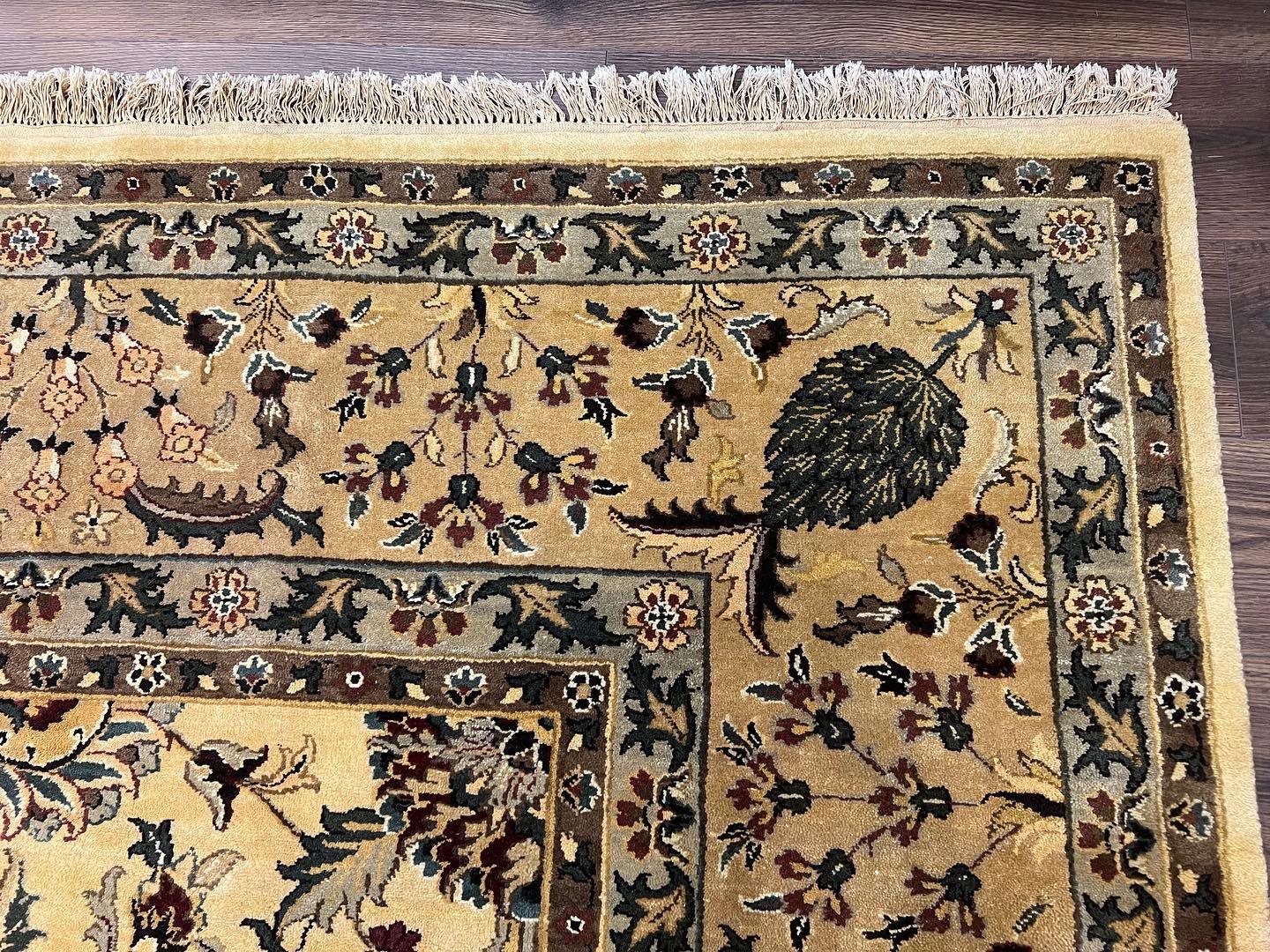 Indo Persian Mahal Rug 10x14, Wool Hand Knotted Oriental Carpet, Cream Floral Allover, Vintage Area Rug 10 x 14, Traditional Rug, Handmade by Jewel Rugs