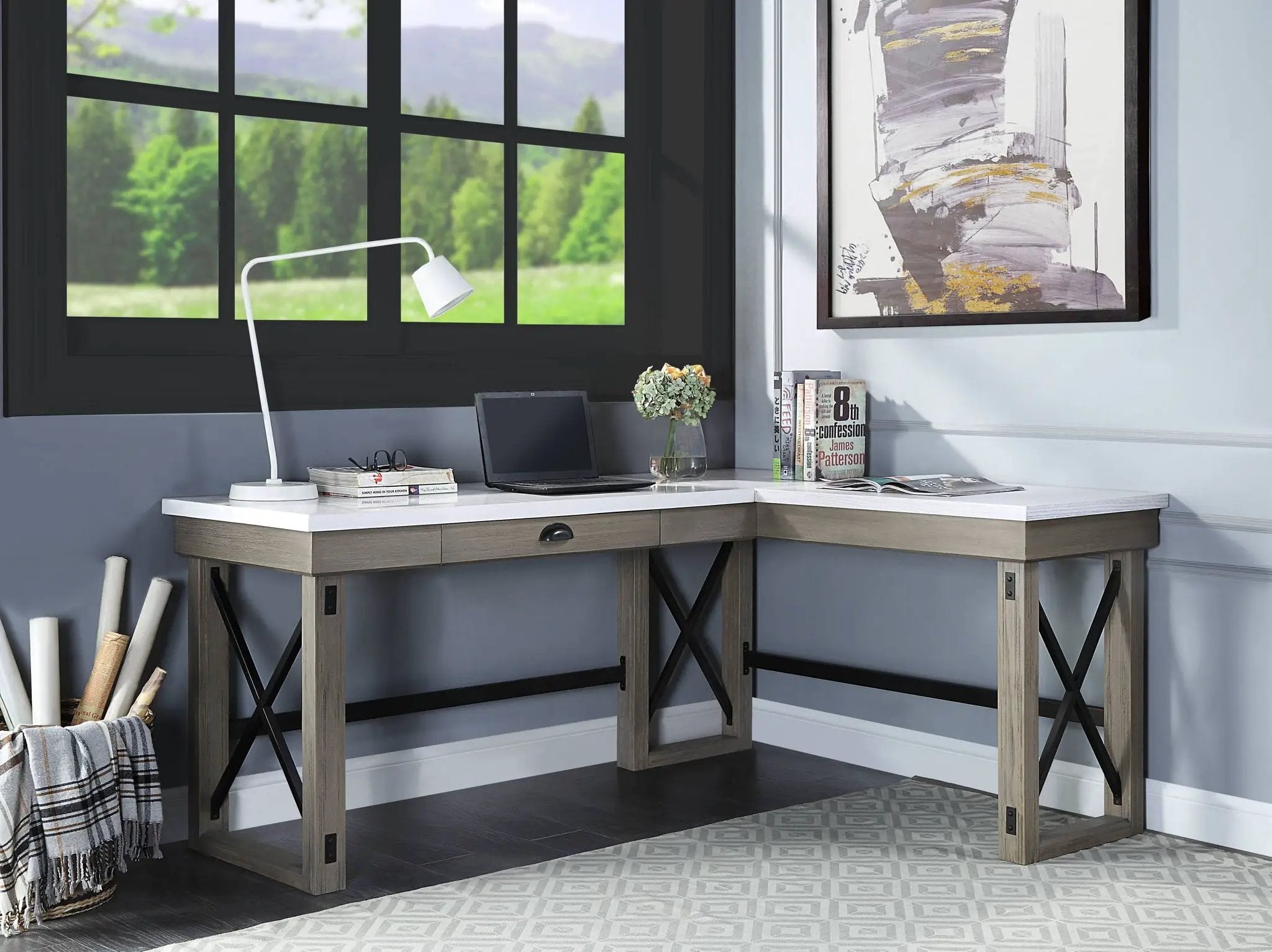 Talmar - Marble Top & Rustic Writing Desk With Lift Top - Oak by HouseOfZazla