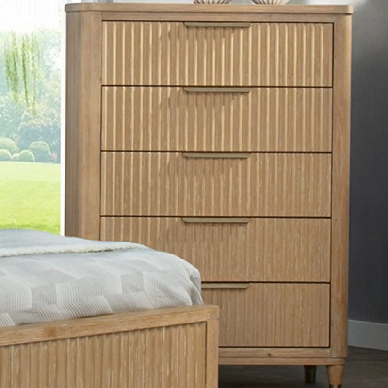 Tall Chest With Full Extension Glides And Accents, Storage Cabinet - Natural Wood by Unique Piece Furniture