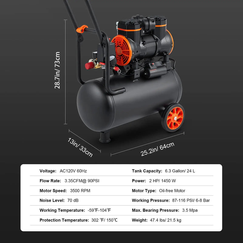 Air Compressor 6.3 Gallon 1450W 3.35 CFM@ 90PSI with Max. 116PSI Pressure by HouseOfZazla