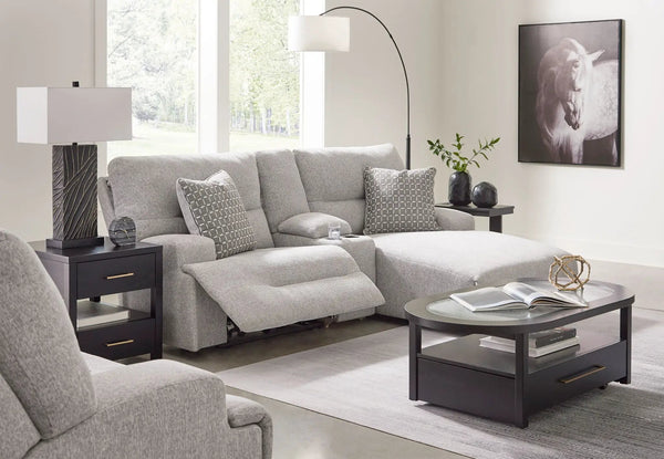 Acklen Place - 4 pièces - Canapé d'angle inclinable électrique 3 pièces avec méridienne côté droit, fauteuil inclinable électrique à assise large - Étain