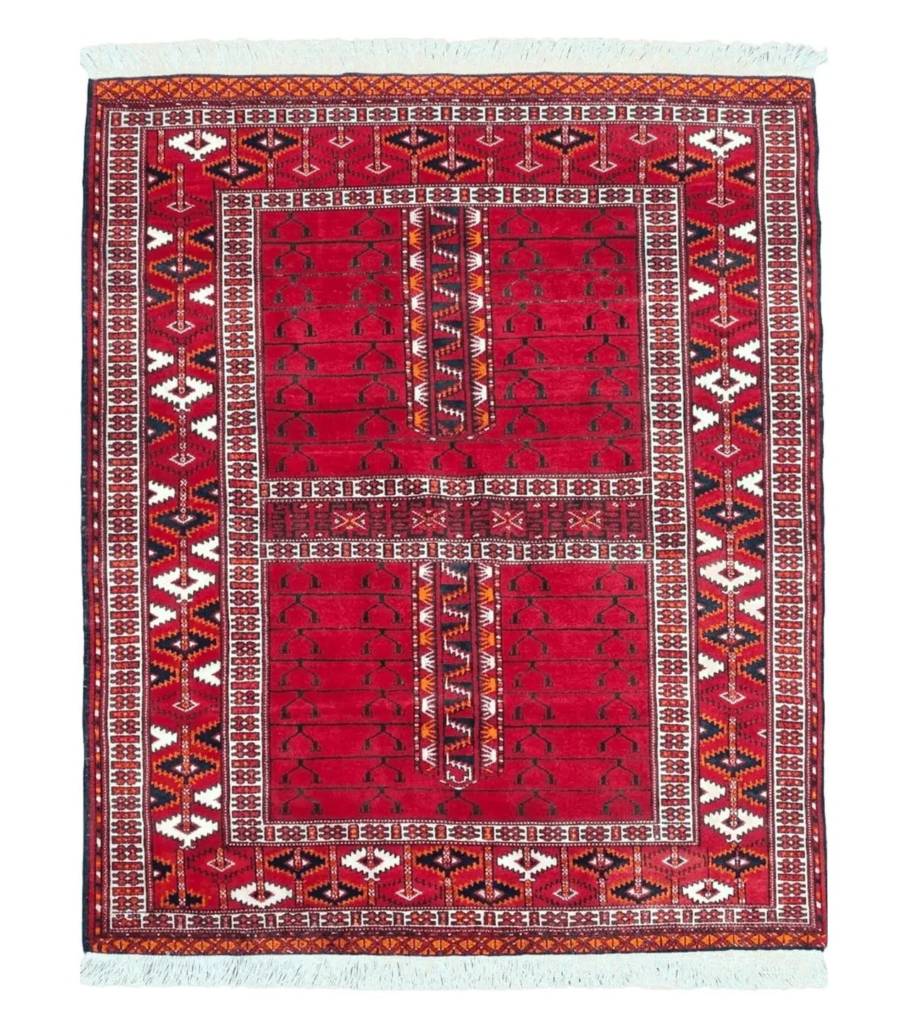 Antique Persian Turkoman Rug 4x5, Hatchli Tekkeh Ersari Red Tribal Rug, Handmade Wool Oriental Carpet, Four Seasons Rug by Jewel Rugs