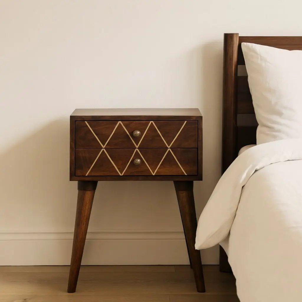 Inlay Geo Brass Bedside Table - Chestnut by HouseOfZazla