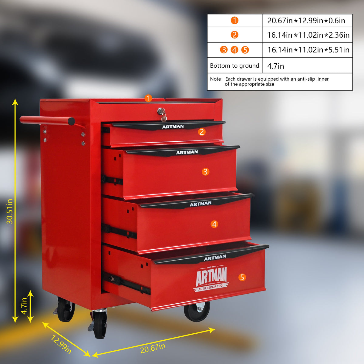 Rolling Metal Tool Chest with 4 Drawers - Red & Black, photo 6 of 10