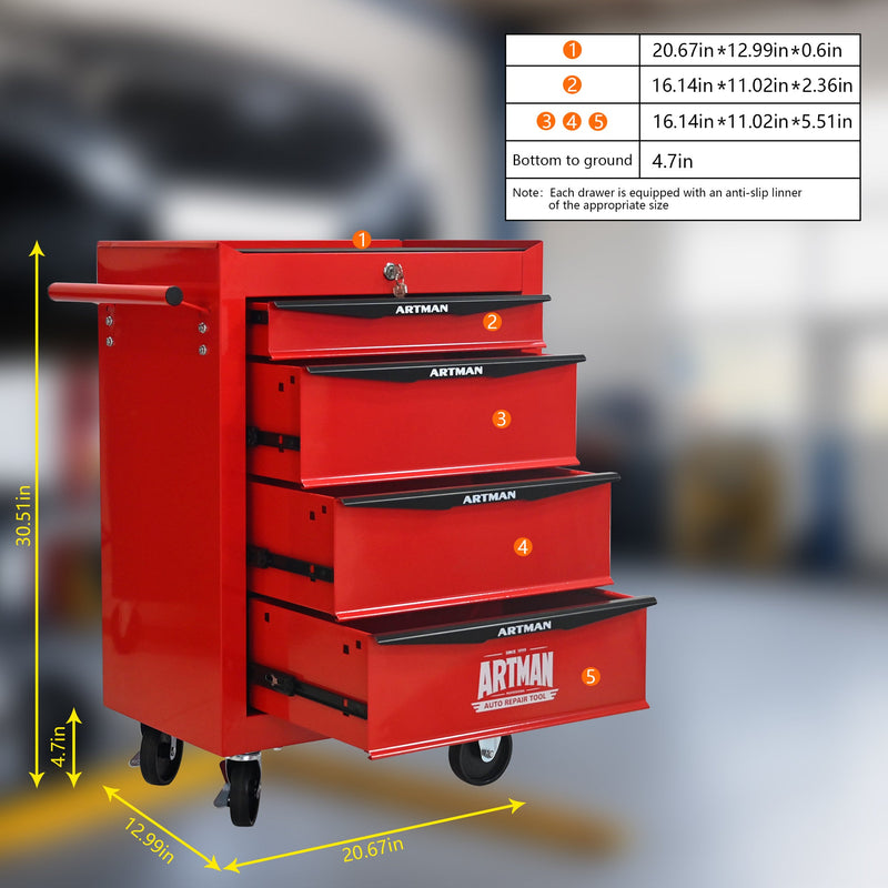 Rolling Metal Tool Chest with 4 Drawers - Red & Black, photo 6 of 10