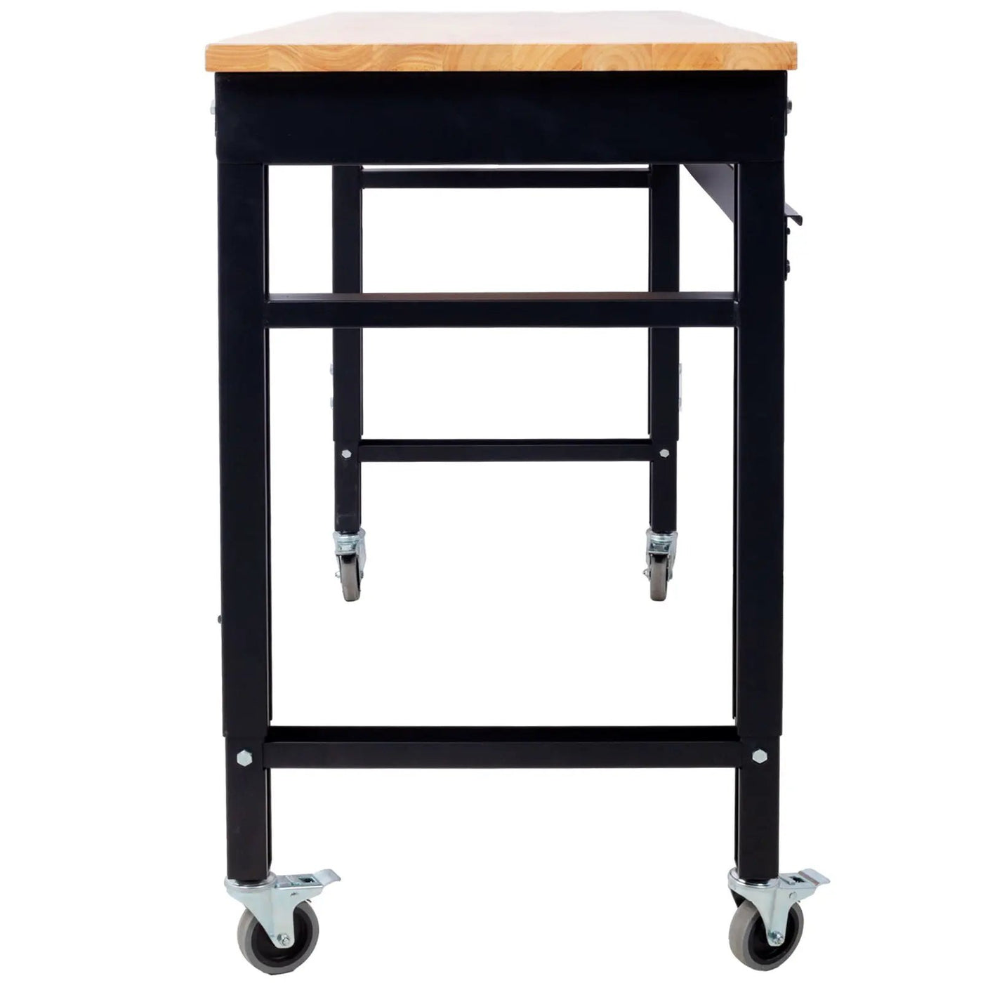 Wide Rolling Workbench For Garage, Adjustable Height, Workshop Tool Bench, Metal With Rubber Wood Top by HouseOfZazla