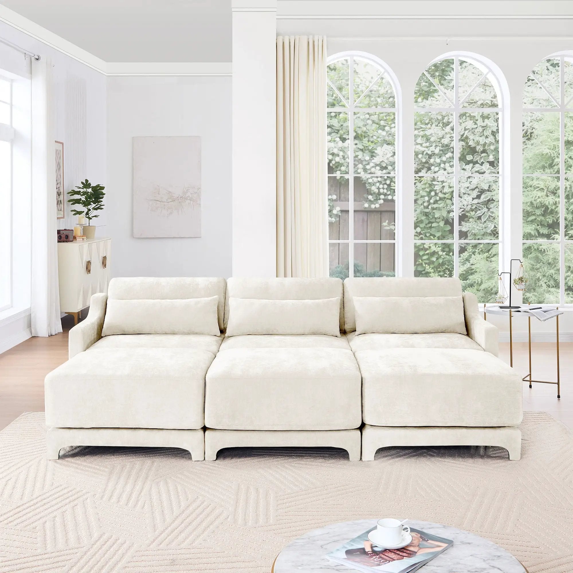 Stylish Sofa With Ottoman And Lumbar Pillows, Ergonomic Design by Unique Piece Furniture
