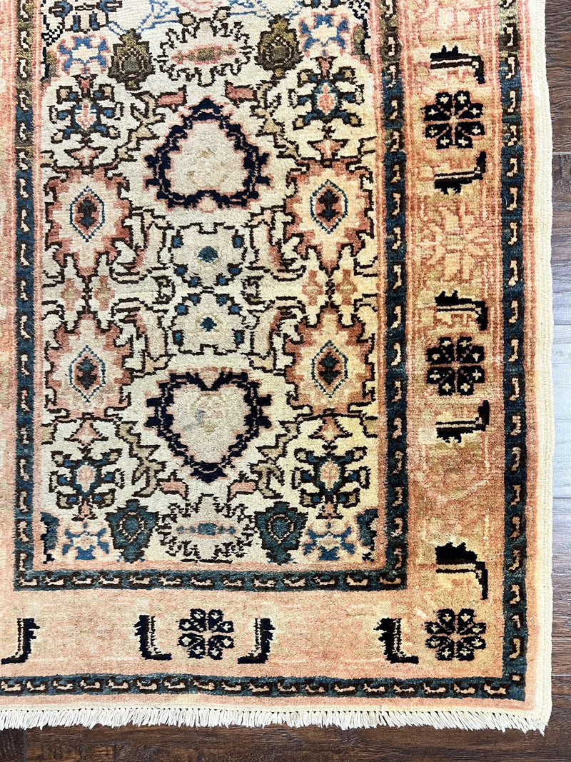 Romanian Runner Rug 2.6 x 12.9, Wool Handmade Hand Knotted Skinny Runner for Hallway, Floral Allover, Vintage Tan Runner by Jewel Rugs