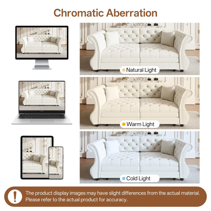 Oversized Chesterfield Pull Out Sofa Bed, Roll Arm Couch With Flower Tufting For Living Room