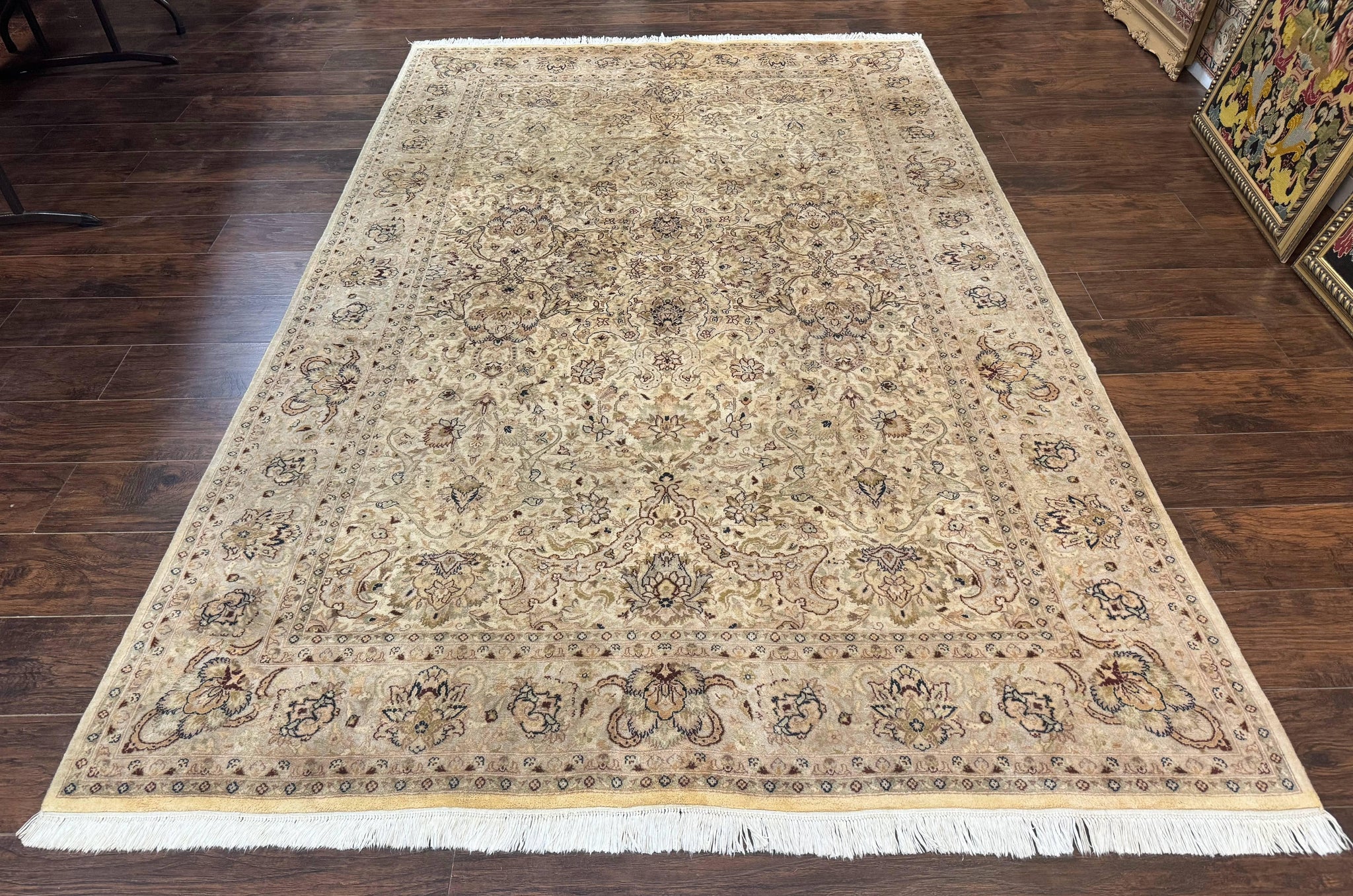 Pak Persian Rug 6x9, Vintage Handmade Wool Carpet, Floral, Beige by Jewel Rugs