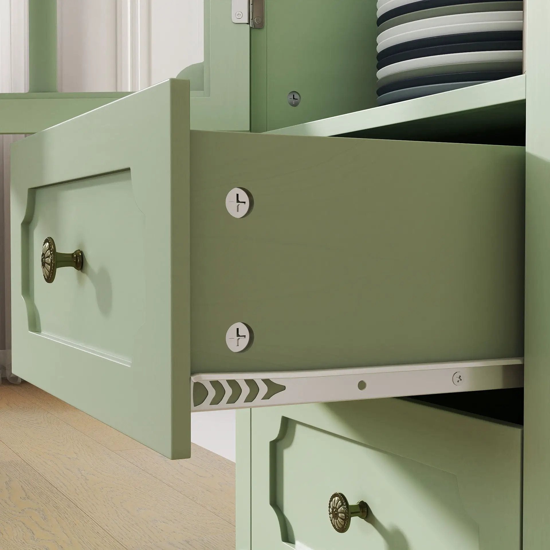Minimalism Buffet Cabinet With Glass Doors And Double Drawer by HouseOfZazla