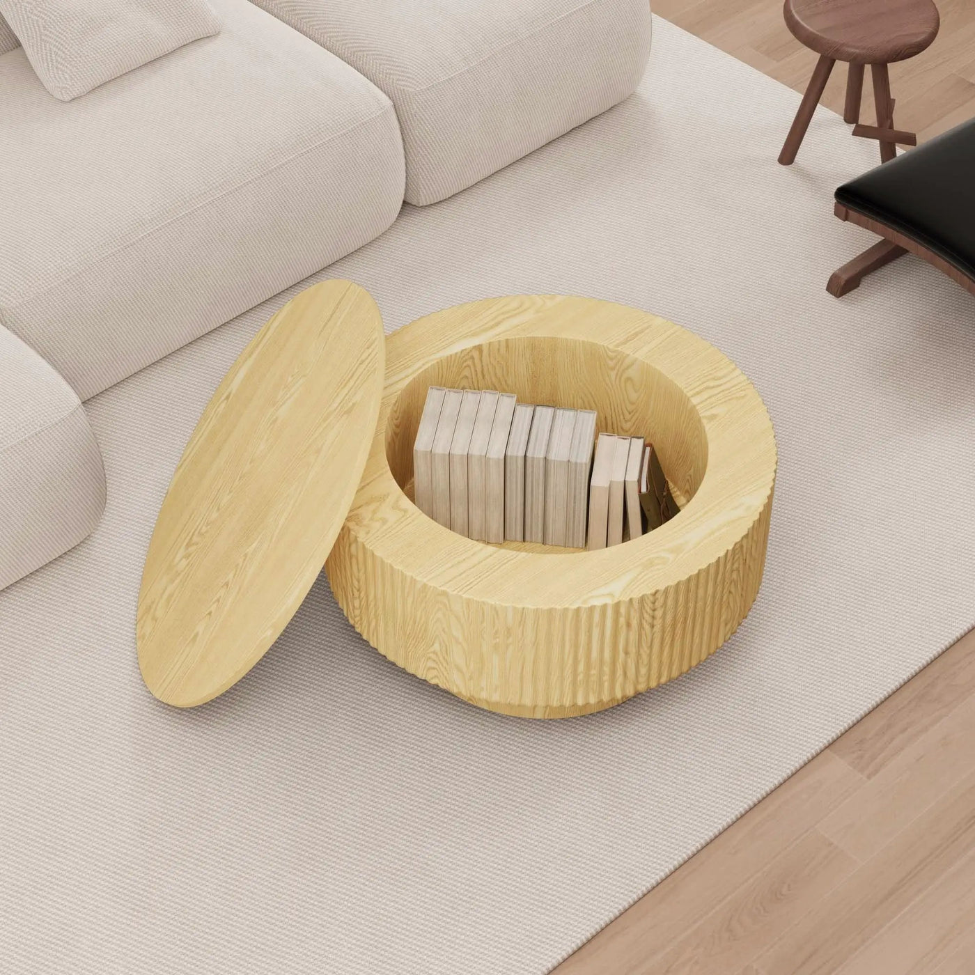 Modern Circular Coffee Table With Stripe Design And Storage Space by HouseOfZazla