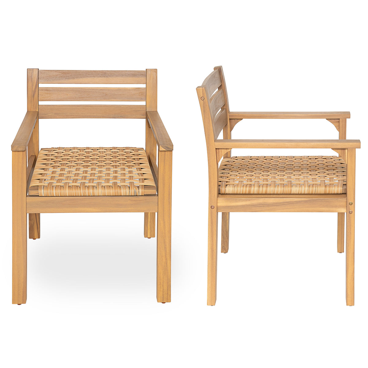 Acacia Wood Outdoor Dining Chairs with Woven Seats - Set of 2, photo 10 of 10
