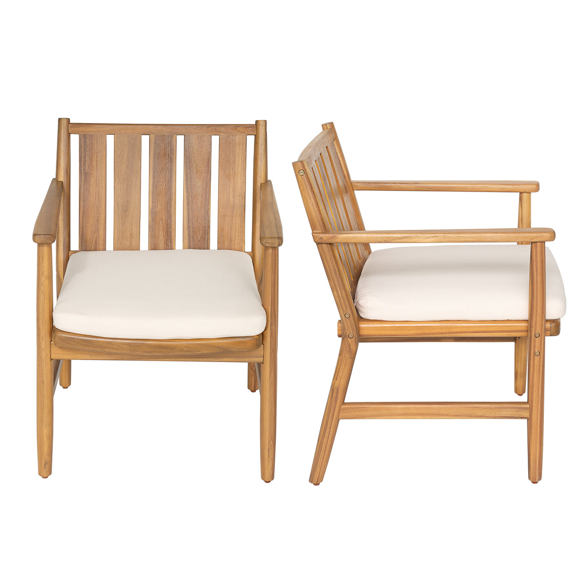 Outdoor Acacia Wood Arm Dining Chairs with Removable Cushions – Brown, photo 7 of 10