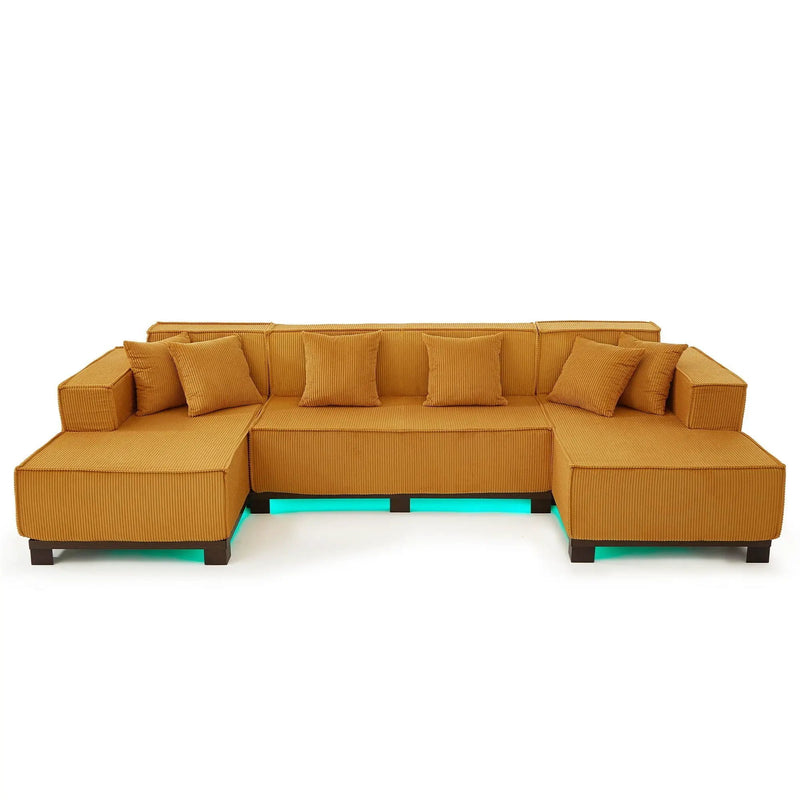 U-Shaped Sectional Sofa With RGB LED Light Strip And 6 Pillows by HouseOfZazla