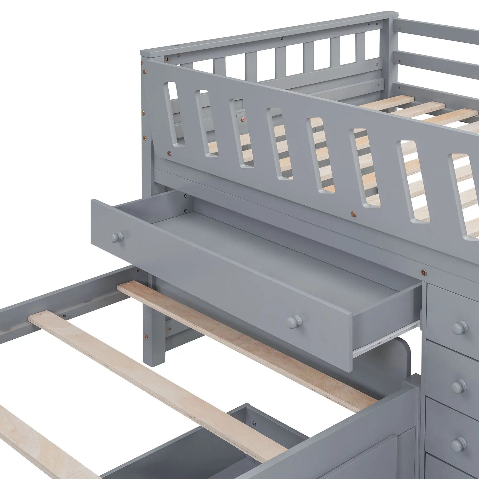 Loft Platform Bed With 7 Drawers And Full Guardrails, Modern L Shaped Space Savin by HouseOfZazla