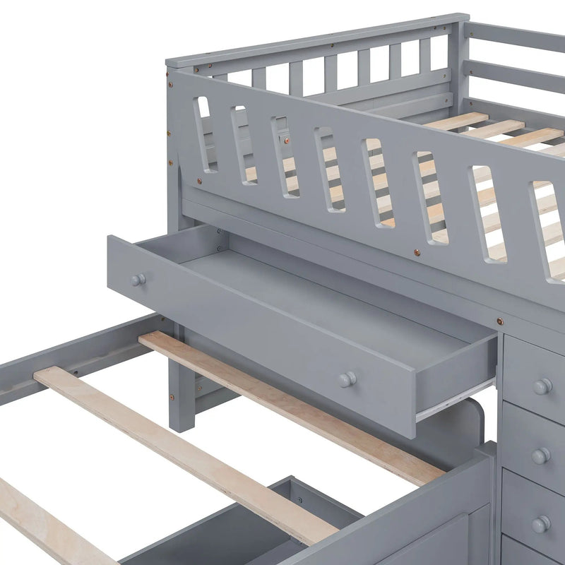 Loft Platform Bed With 7 Drawers And Full Guardrails, Modern L Shaped Space Savin by HouseOfZazla