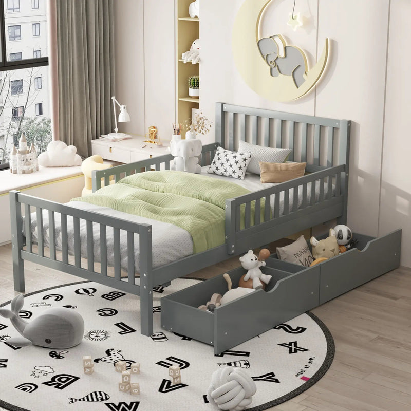 Platform Bed With Guardrails On Both Sides And 2 Storage Drawers by Unique Piece Furniture