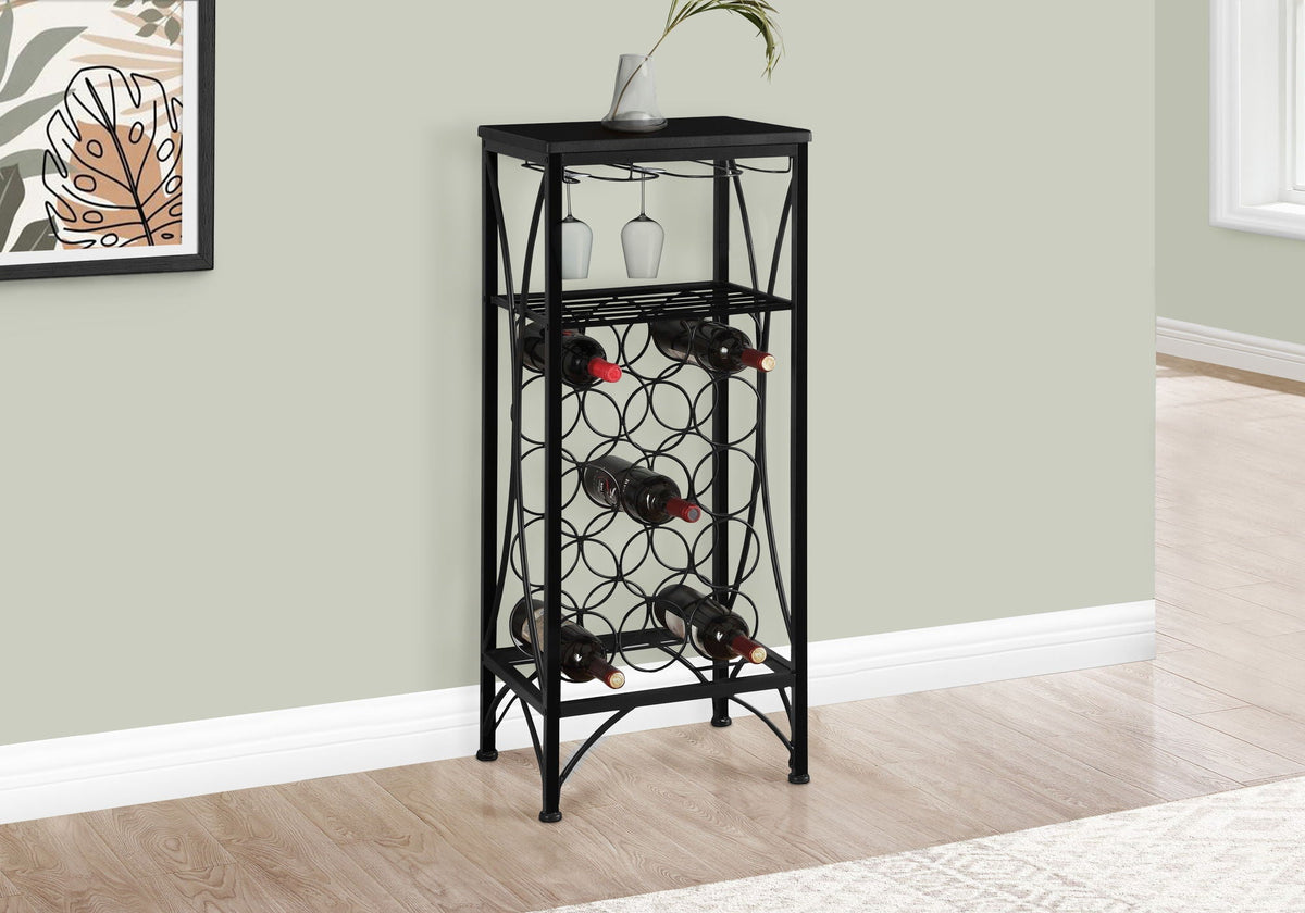 Black Metal Wine Rack with 15-Bottle Storage - Black
