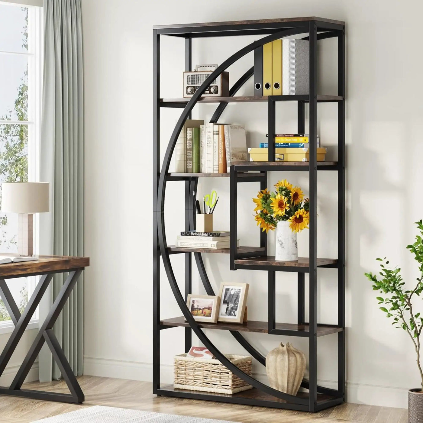 5 Tier Etagere Bookshelf With 8 Open Shelves Organizer For Living Room by HouseOfZazla