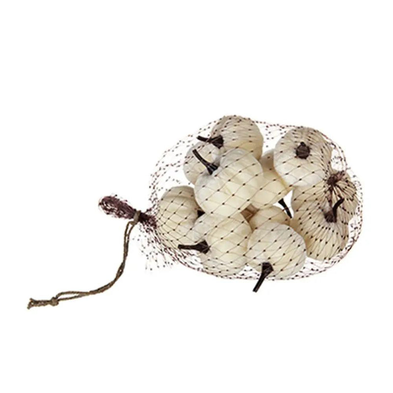 Velvety Pumpkin In Mesh Bag, Bag / 12, For Holiday Harvest Festival Fall Festival & Thanksgiving (Set of 4) - White by Unique Piece Furniture