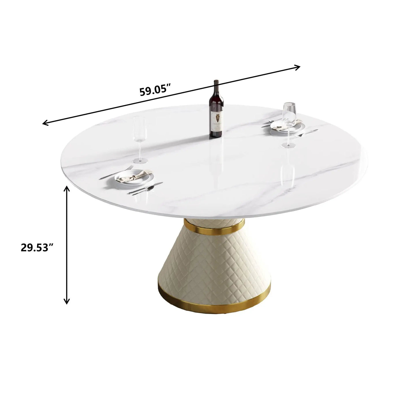 Modern Artificial Stone Round Carbon Steel Base Dining Table, Can Accommodate 6 People by Unique Piece Furniture