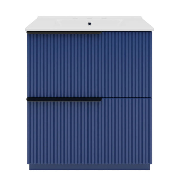 Fluted Bathroom Vanity With Ceramic Sink, Freestanding Cabinet