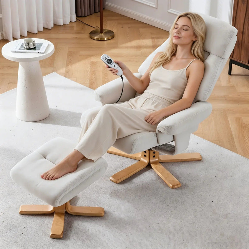 Upholstered Heated Massage 360° Swivel Accent Chair With Ottoman by HouseOfZazla