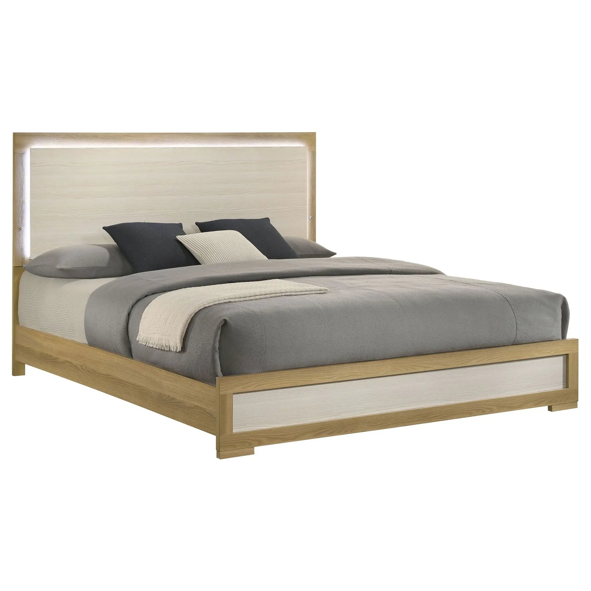 Hyland Eastern King Panel Bed LED Headboard Natural by Unique Piece Furniture