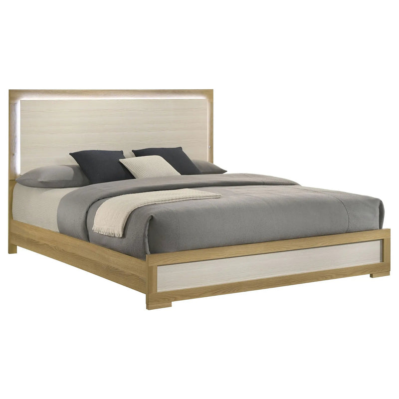 Hyland Eastern King Panel Bed LED Headboard Natural by Unique Piece Furniture
