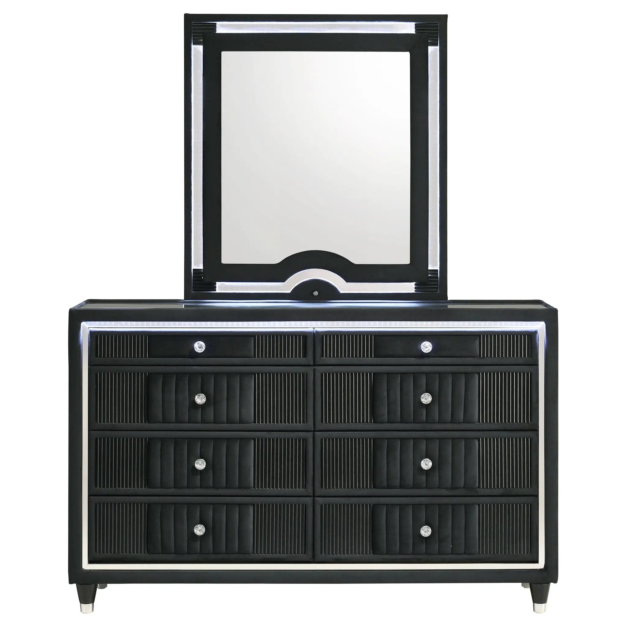 Ravenne 6-drawer Velvet Upholstered LED Dresser and Mirror Black by Unique Piece Furniture